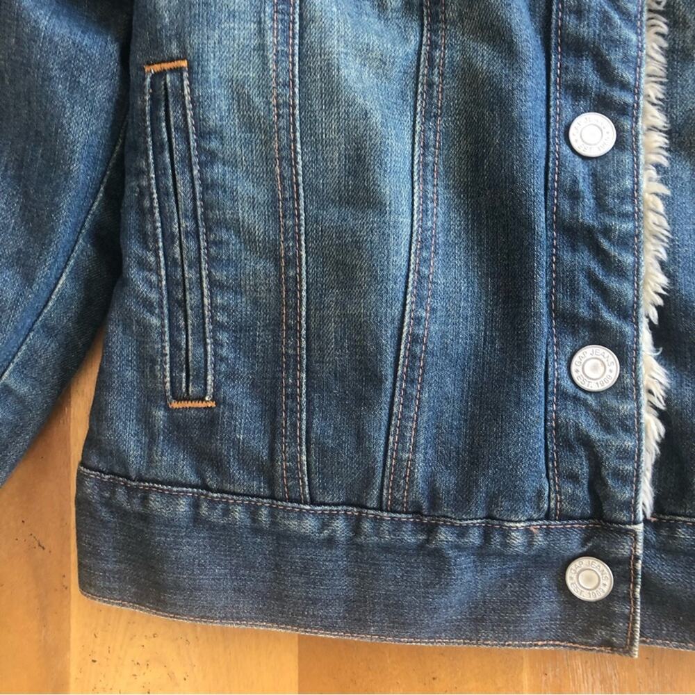 Vintage y2k 2000s Denim Jean Jacket Small Shearling Lined Faux Fur Hollister GAP - Picture 2 of 16